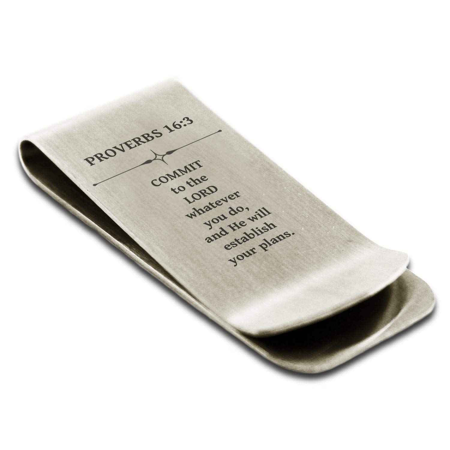 Tioneer Stainless Steel Commit to the Lord Proverbs 16:3 Money Clip Credit Card Holder