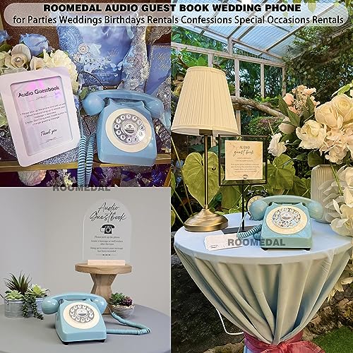Image of Audio Guest Book Wedding Phone, Record Customized Audio Message with Guest Book Retro Phone Audio GuestBook for Wedding Birthday Party Confession Audio Message Voicemail (Pink - Key)