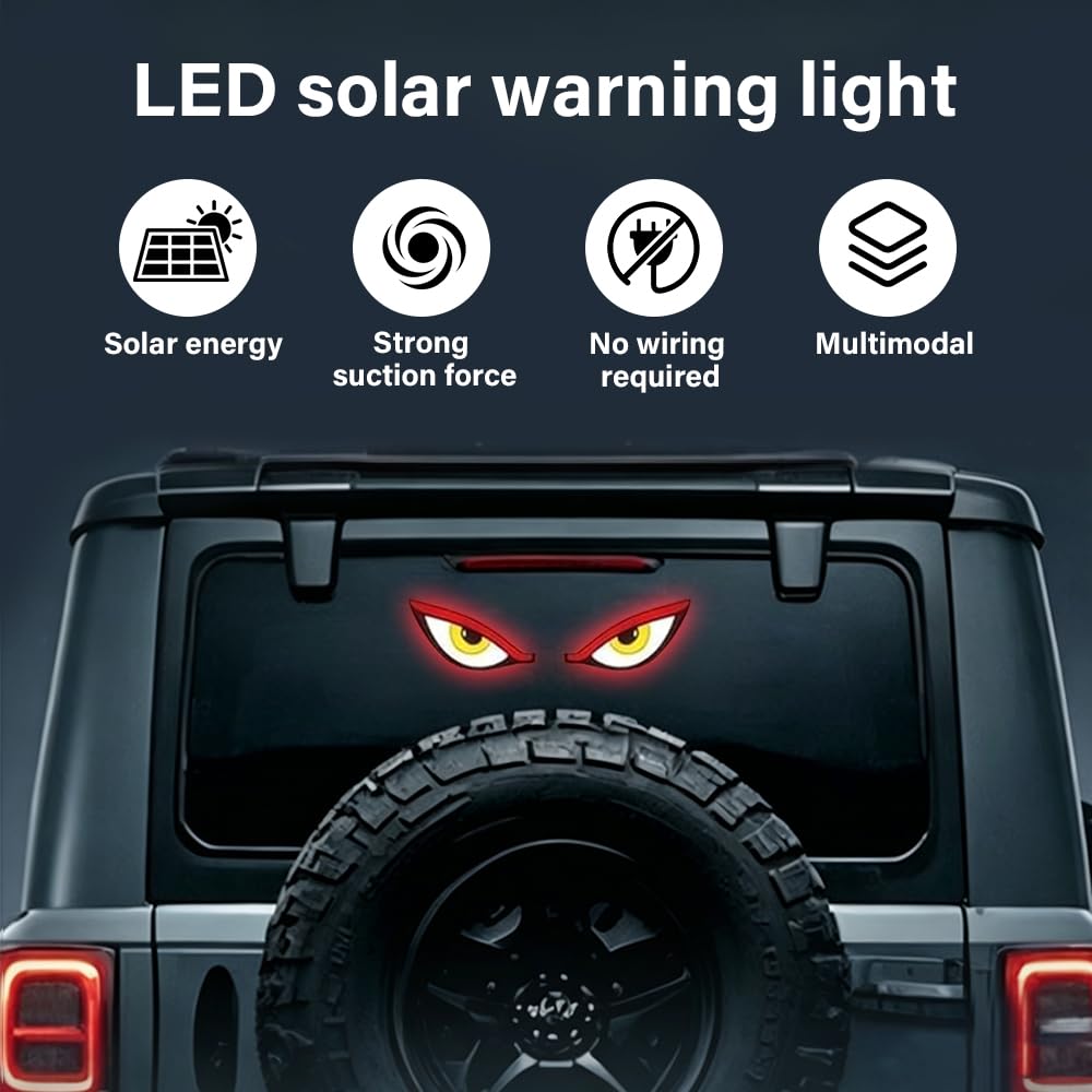 Solar Demon Eye LED Car Window Light, 2 Stück Dynamisches Dämon Augen LED Licht, Led Augen, USB-C Aufladbar Augenlicht für Windschutzscheibe mit 5 Beleuchtungsmodi, Blink und Atemmodus