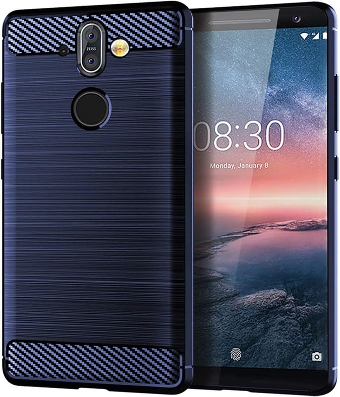 ELICA Carbon Case for Nokia 8 Sirocco - Blue, Back Case Cover | Flexible Shockproof TPU | Brushed Texture for Nokia 8 Sirocco - Blue