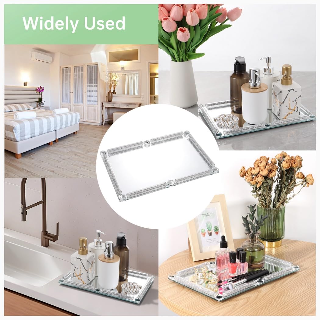 Bandeja de tocador para baño, bandeja de cristal, bandeja de cristal de espejo, bandeja de perfume para tocador, duradera para su uso, diseño antideslizante, decoración del hogar, oficina,