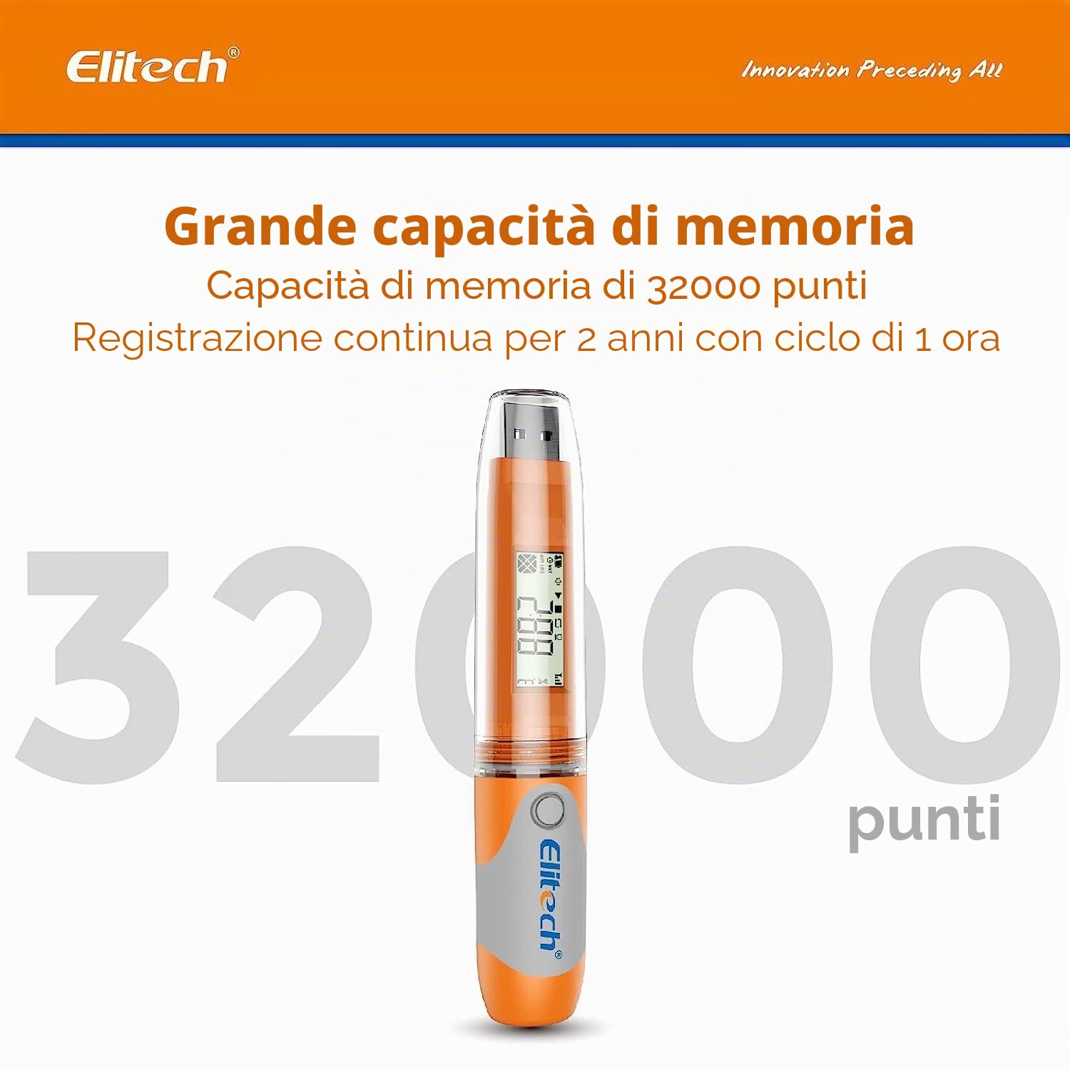 Elitech RC-51H Data Logger Temperatura Umidità 32.000 Punti Schermo LCD CE FDA