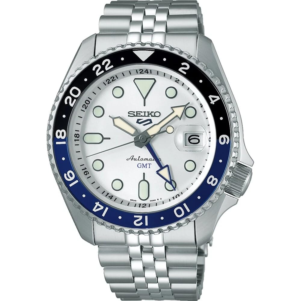 Seiko Orologio 5 Sports Automatico GMT Impermeabile 10 Bar Funzioni Opzione Carica Manuale, Data, Lancetta GMT Adatto per Immersioni Blue