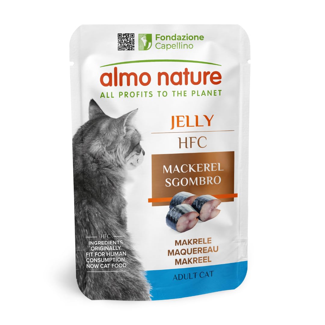 Almo Nature HFC Jelly – Nourriture Humide pour Chats Adultes – Maquereau – 55 g, Lot de 24 Sachets