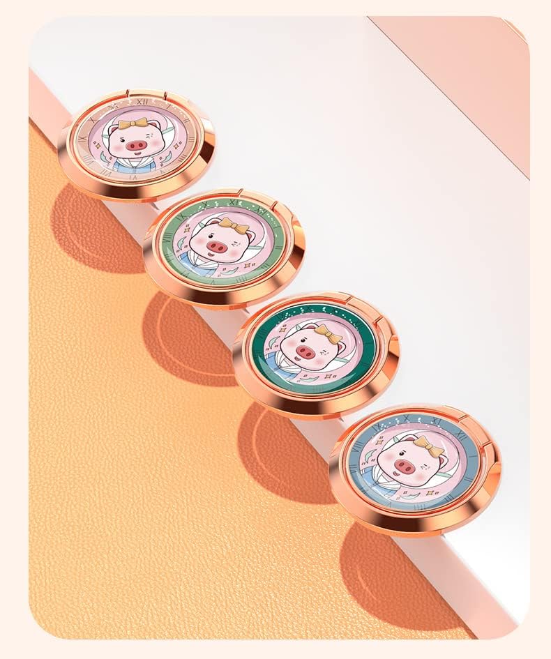 Miniatura 9 de Lindo cerdo de dibujos animados con patrón de reloj retro para teléfono celular, soporte de hebilla de anillo de dedo, soporte compatible con varios