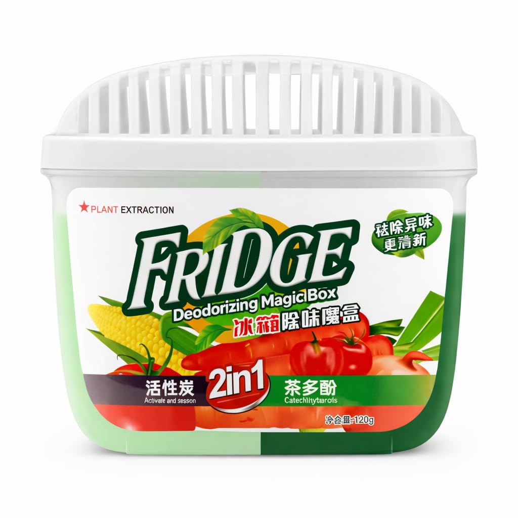9UP® 1Pc Fridge Deodorizing Magic Box | 2 In 1 Refrigerator Odor Eliminator with Activated Carbon & Plant Extract | Natural, Chemical-Free Fridge Freshener | Long-Lasting Odor Control (120g)-image-29