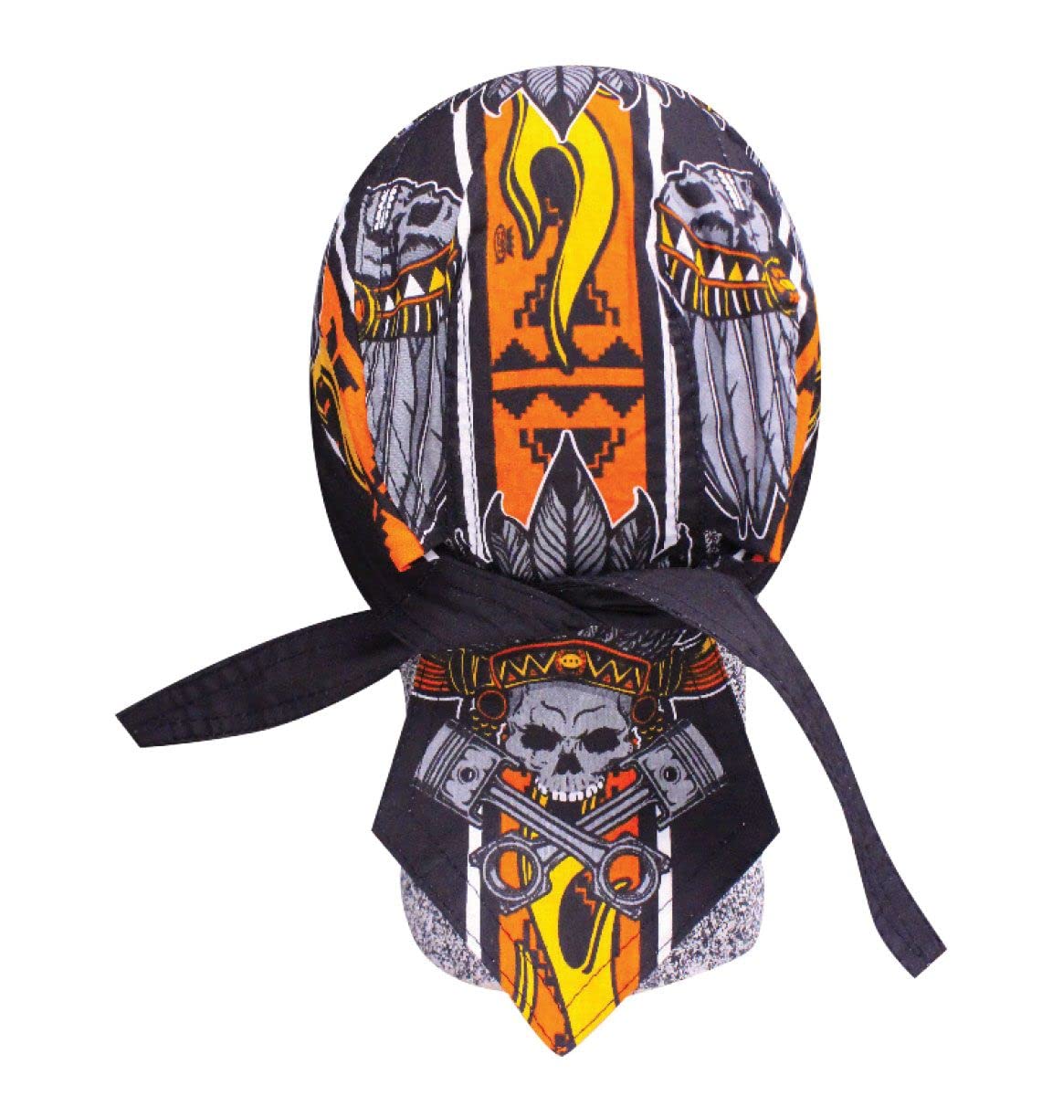 CapsmithNative American Indian Spirit Orange Black Grey Chief Headdress  Headwrap Durag Doo Rag Biker Skull Cap Hat Helmet Liner Sweatband