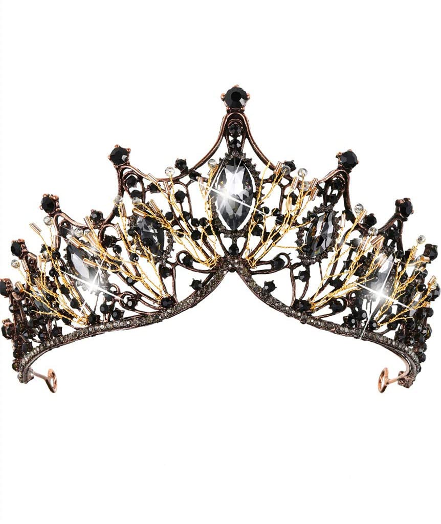 jaffiustCrystal Crown For Ladies Girls Elegant Princess Crown With Comb Tiara For Female Bride Wedding Prom Birthday Cosplay Halloween Costume Ladies Girls (Black)