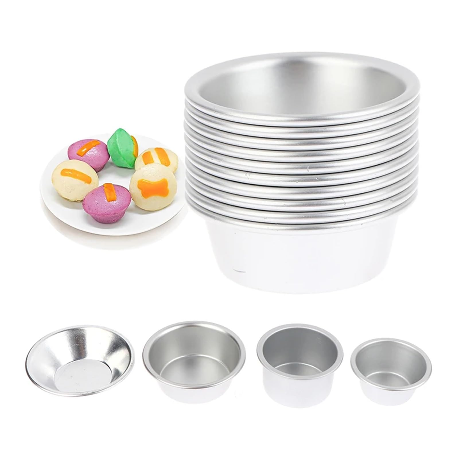 Genérico 10 Uds molde de pastel aleación aluminio taza huevo Cupcake cocina hornear Mini horno redondo Pan pastelería for postres(B)