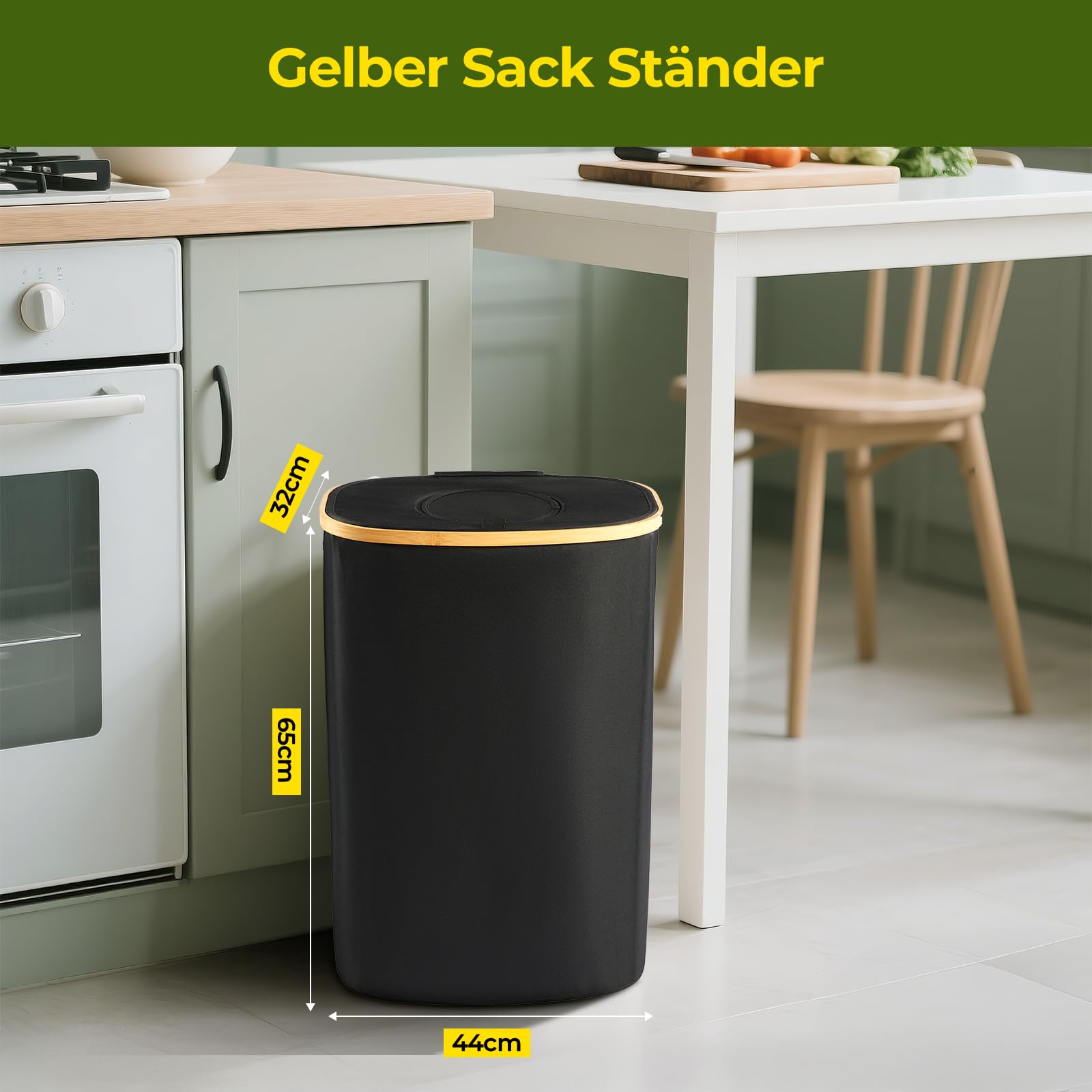 Gelber Sack Ständer, Müllsackständer mit Clip, Ständer für gelben sack, Mülleimer 90 liter, Gelber Sack Behälter, Robust und Stabil für Mülltrennung Daheim（Schwarz