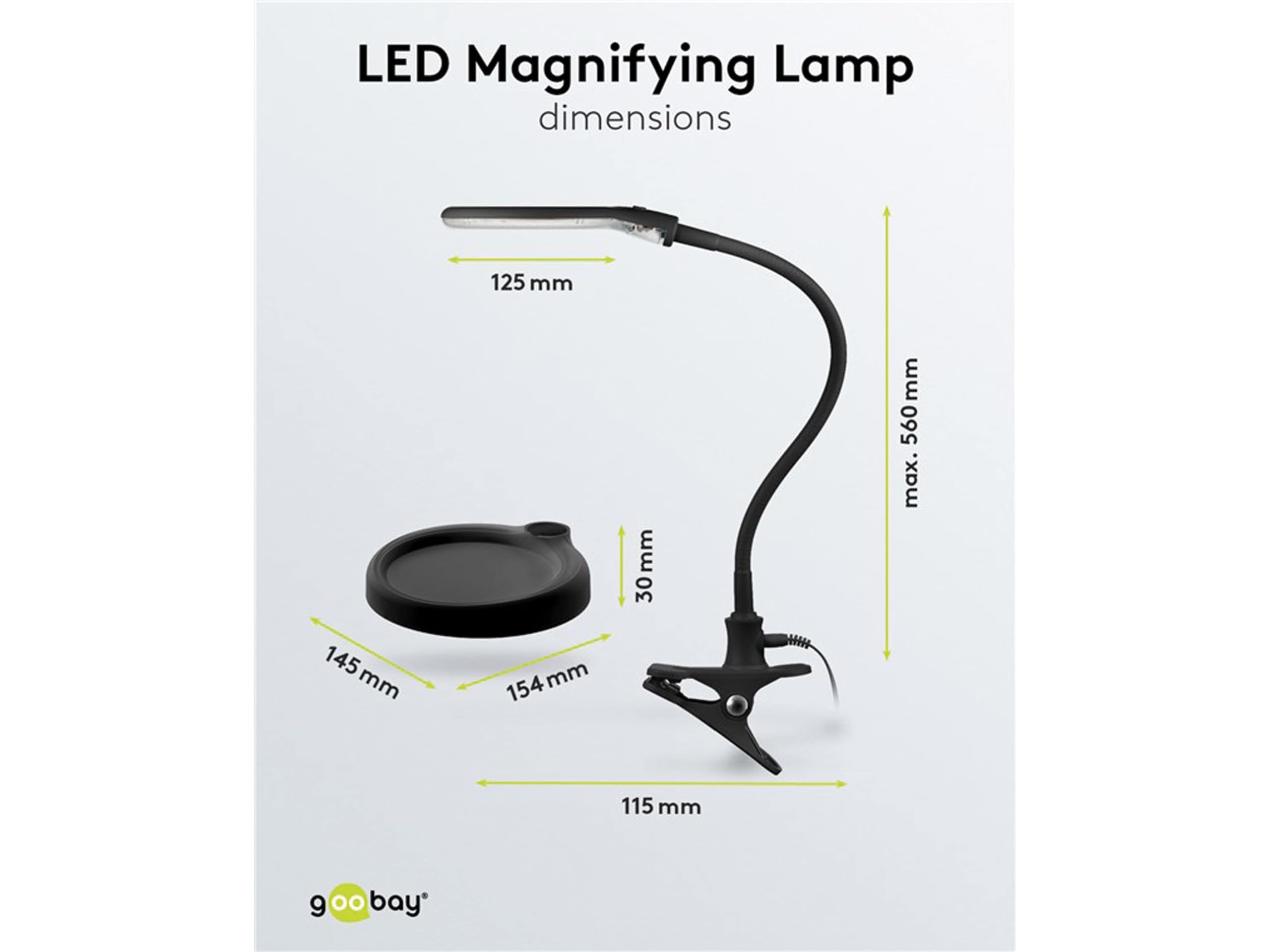 goobay 64990 LED Lupenleuchte - Lupenlampe mit Standfuß - Standlupe Licht - 6 W Leistungsaufnahme - Farbtemperatur 6200 K – Lichtstrom 480 lm, Schwarz