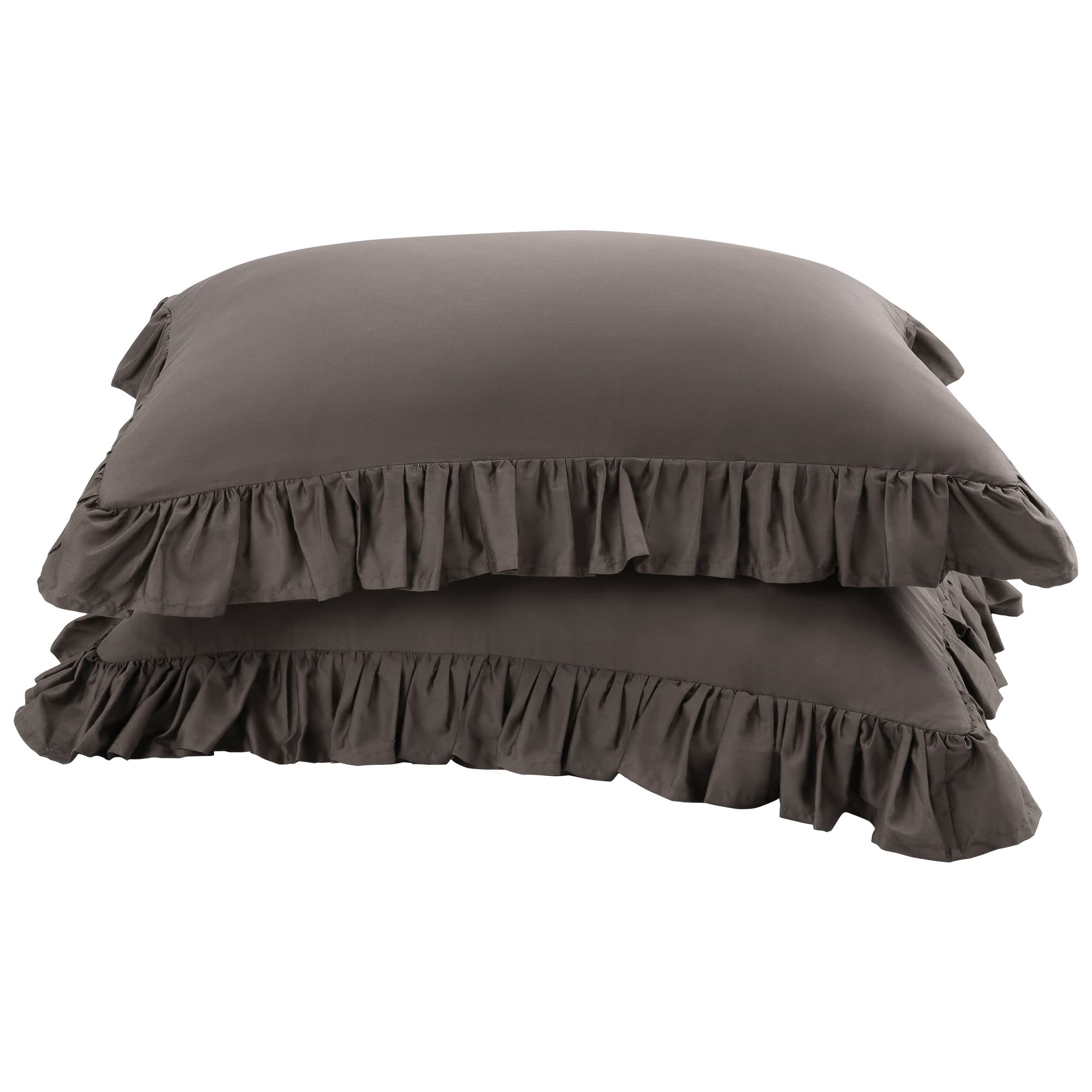 PiccoCasa Ruffled Pillow Shams Set of 2, Soft Breathable Cotton Bed Pillow Covers with Envelope Closure, Ruffle Pillow Case Queen Beaver