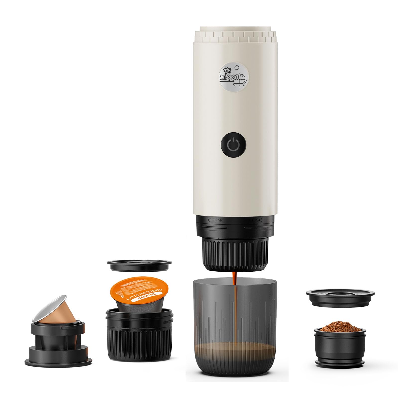RECAFIMIL Macchina da caffè portatile 3 in 1, macchina per caffè espresso portatile da 19 bar con riscaldamento automatico, compatibile con capsule NS e DG e caffè macinato per campeggio, viaggi e