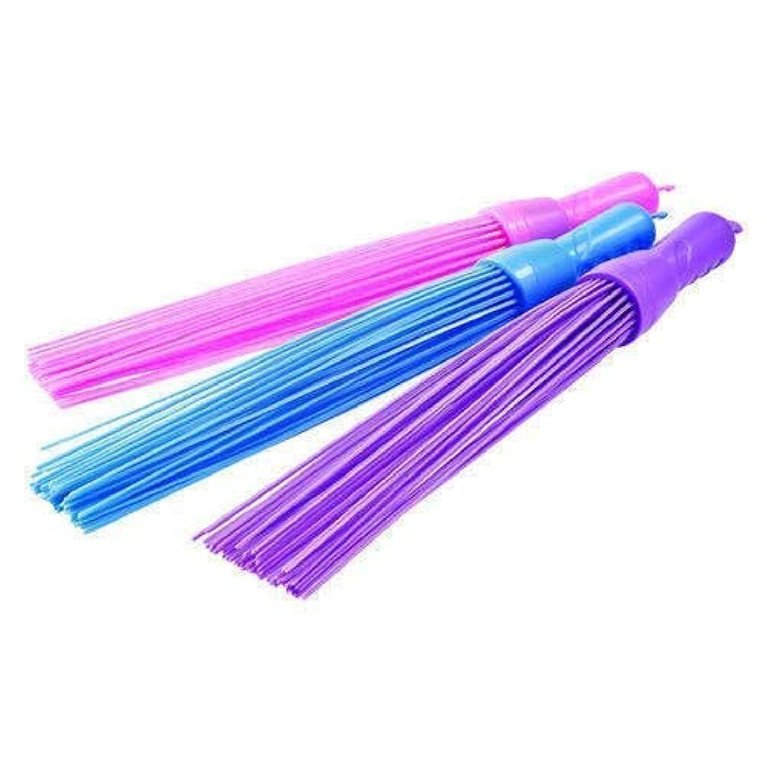 FRESHOME Heavy Duty Kharata Plastic Broom| 250 Gm | 22Inches With 60 Bristles | Wet & Dry Floor Cleaning Fiber Broom Hard Bristle Broom Stick For Home And Floor Scrubbing In Bathroom (3), Multicolor