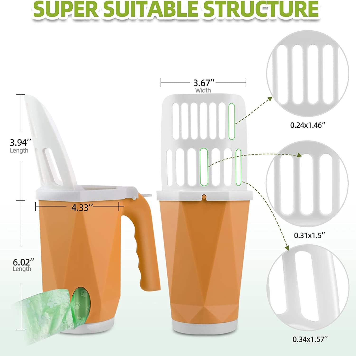 Paletta Lettiera Per Gatti Con Contenitore - Design Ergonomico, 10 Sacchetti Inclusi, Grigio - Foto 9