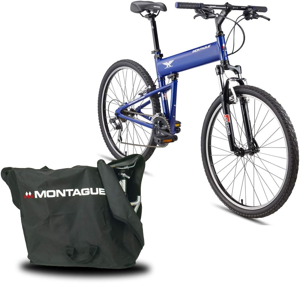 Montague Paratrooper Express 18 Speed Folding Mountain Bike,Folding Bicycles for Adults Bundled with Carrying Case Bag and Outdoors Equipments Guide Book
