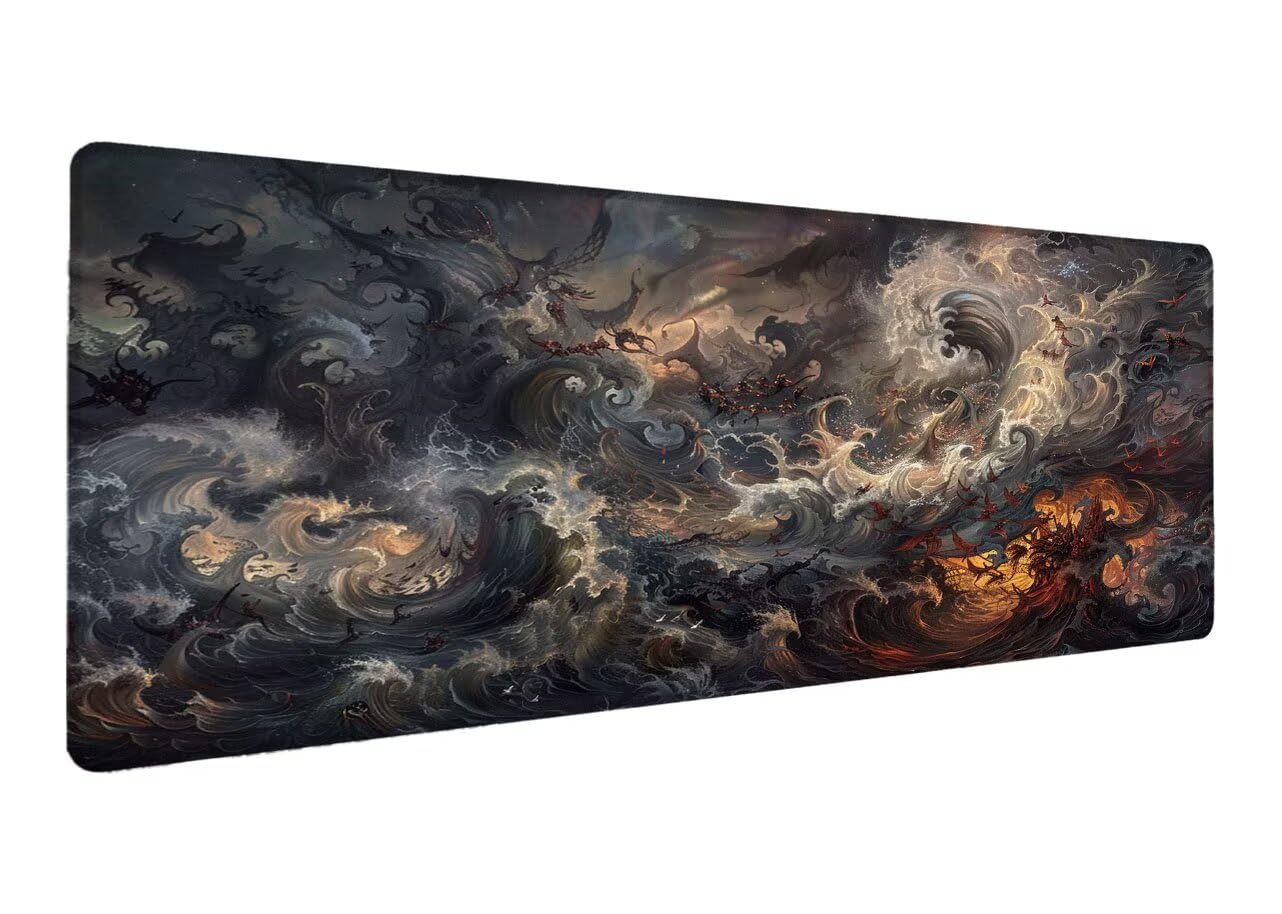 Podkładka pod mysz XXL 1200 x 600 x 3 mm, podkładka pod mysz dla graczy w chmurze, duża podkładka pod biurko, antypoślizgowa gumowa podstawa, szyte krawędzie, wodoodporna podkładka pod mysz strach,