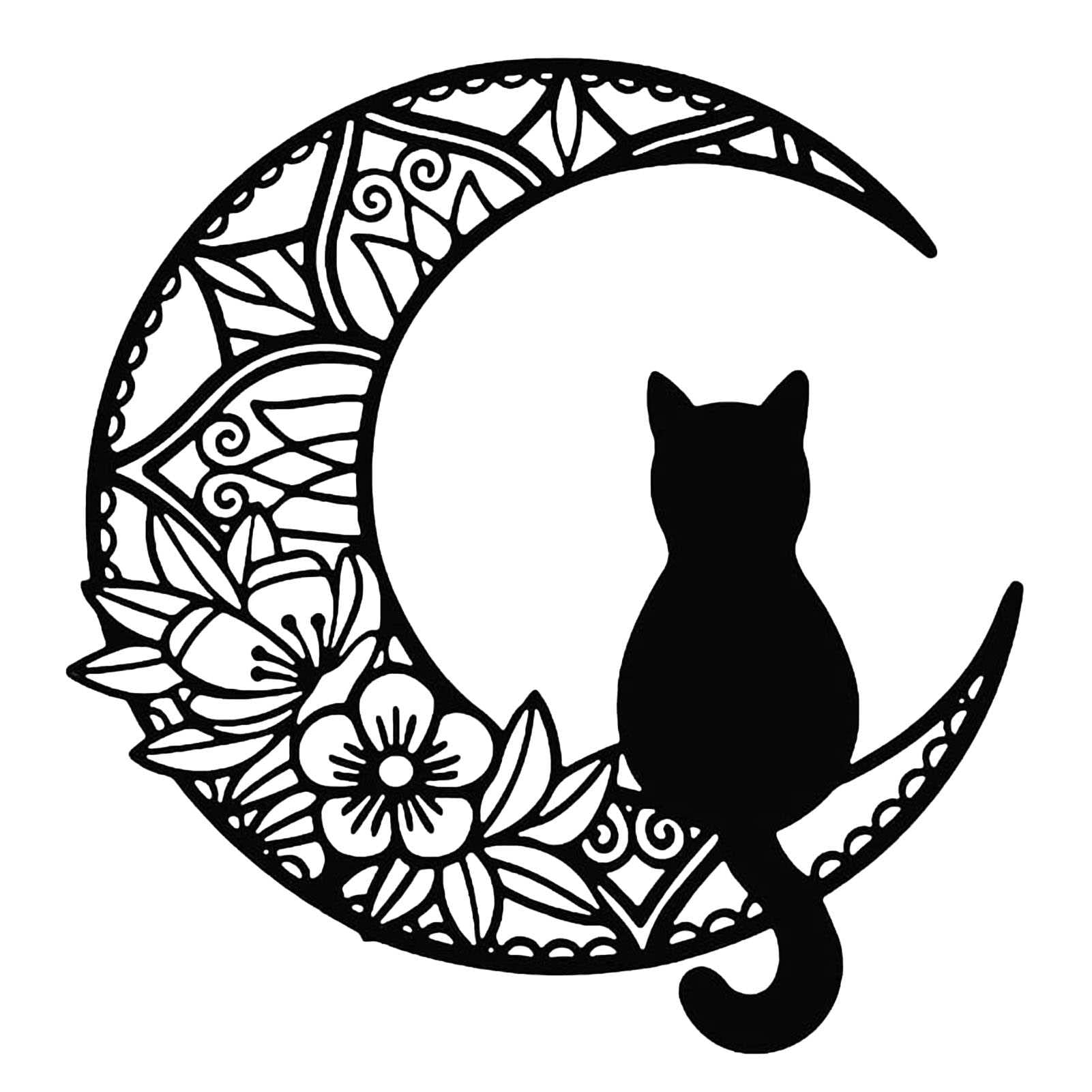 ZFAZF Black Cat And Moon Metal Wall Art, Moon Wall Art, Metal Cat Wall Decor, Cute Cat Wall Sculpture Modern Home Decor