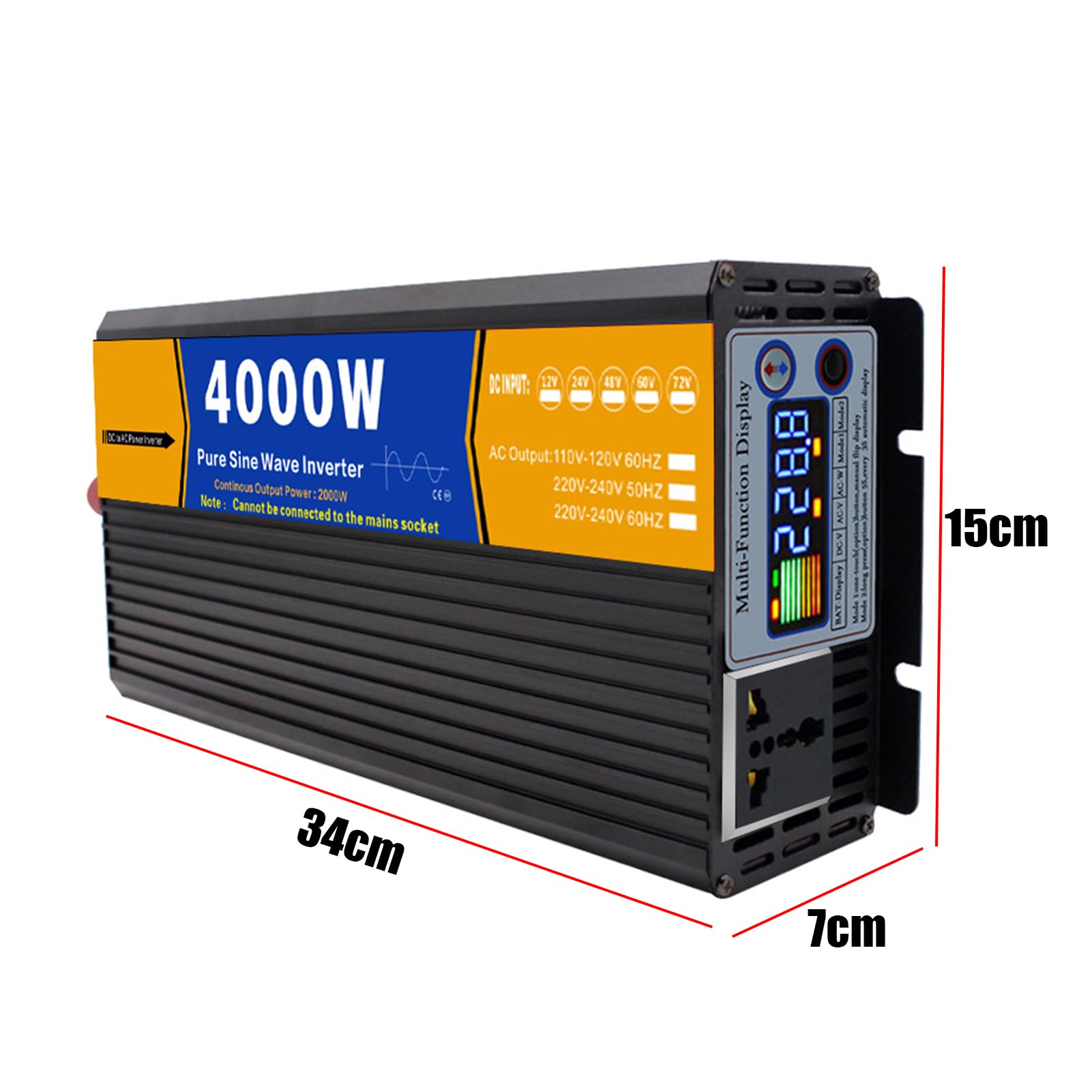Falownik sinusoidalny 4000 W DC 12 V 24 V 48 V 60 V 72 V do 120 V 240 V AC, falownik o wysokiej wydajności do domu, kampera, ciężarówki, zasilania słonecznego poza siecią,48V to 220V