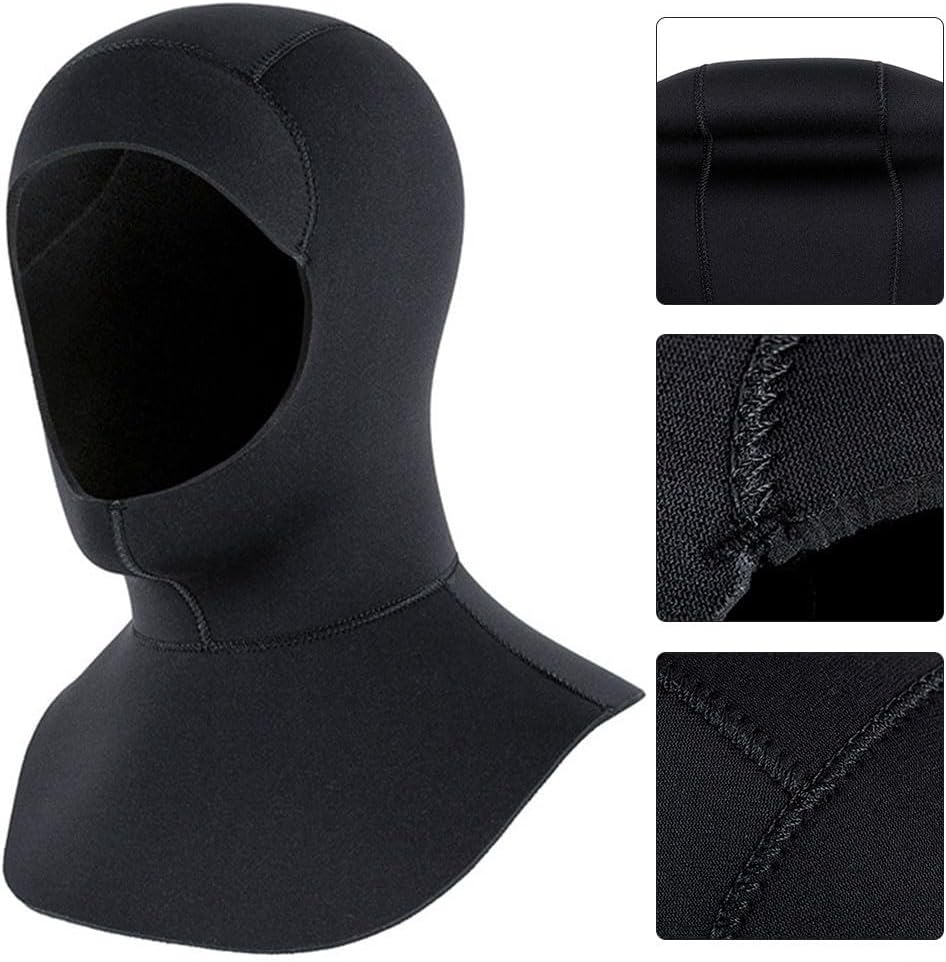 Wetsuit Hood, Neoprene Scuba Diving Hood 3/5MM Diving Hat Wetsuits Head Cover Swimming Diving Cap for Kayaking Snorkeling Swimming Sailing Canoeing Water Sports(L/XL 3mm Black)