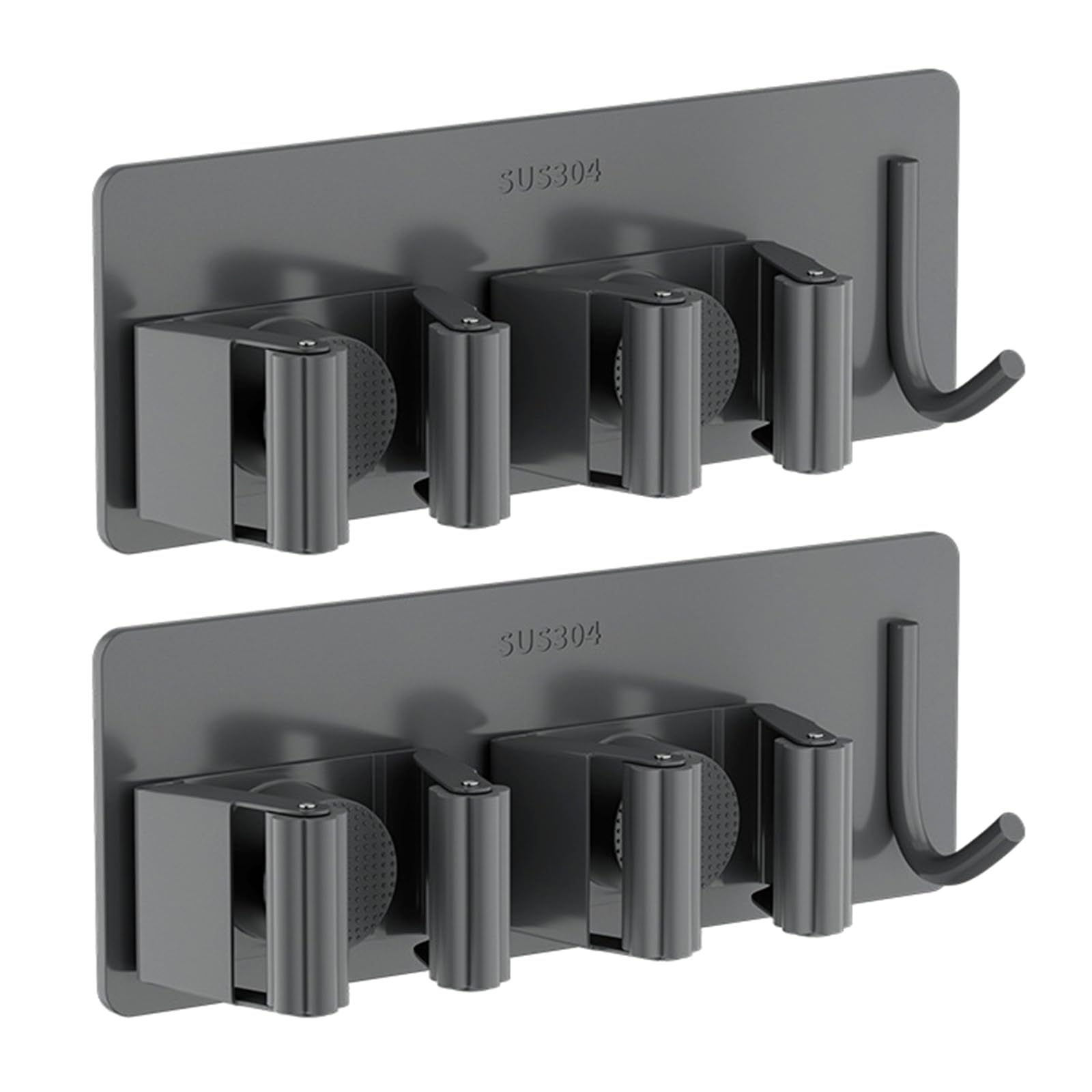 Stainless Steel Rack with Utility Hooks Mop and Broom Holder Wall Mounted Hanger Storage Organizer for Kitchen Garage Hanger Hook Adjustable Holder Stainless Steel Hooks