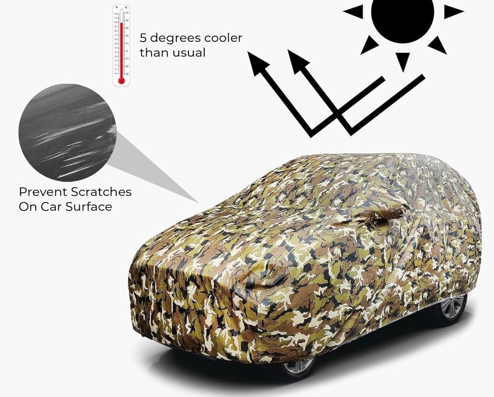 Image of PROTEGO All Weather Protection Car Cover for Audi A4 | Anti Dust, 100% Waterproof, Durable Cover - Triple Stitched Elastic Grip with Mirror Pocket|(Military Jungle Print, Camouflage Design)