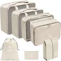Kit Organizador de Malas para Viagem 7 Peças Bolsas Necessaire Sapatos Maquiagem Roupas Bagagem Organizada Conjunto Organizador Completo Premium (Bege)