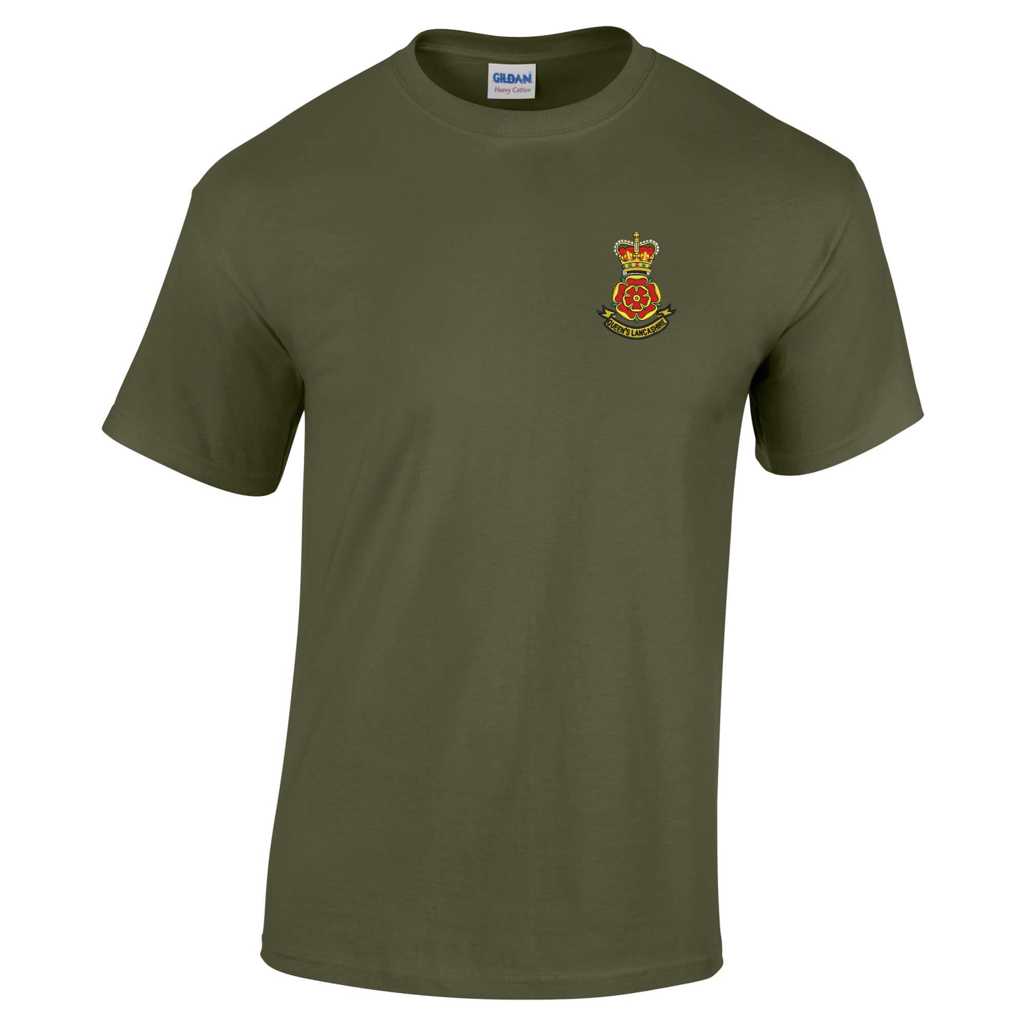 Pineapple Joe's Men's Green Queen's Lancashire Regit Embroidered T-Shirt - Military - Medium