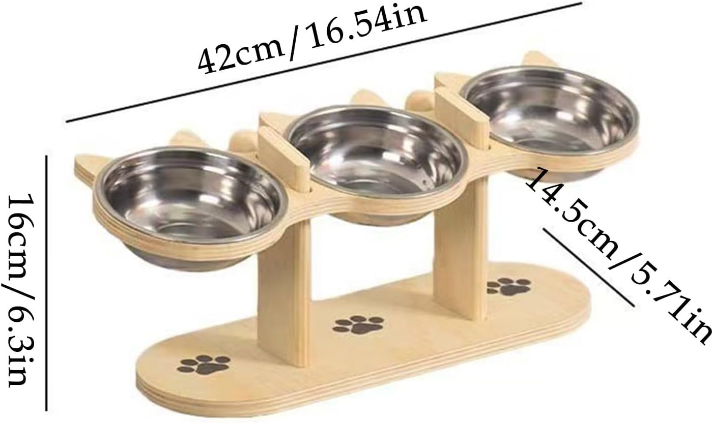 Dog Bowls Elevated - Tilted Wooden Stand, Cat Bowl Stand Feeding Station, Ergonomic Pet Supplies, Easy Clean Non Slip Design, for Kitten Puppy Small Medium Breed Feeding Indoor Outdoor