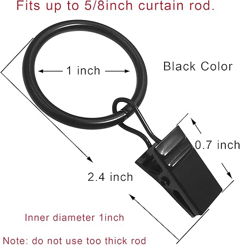 Miniatura 2 de Paquete de 100 anillos de cortina con clips, ganchos de anillos de clip de cortina, clips para colgar cortinas y lazos, anillo de 1 pulgada de