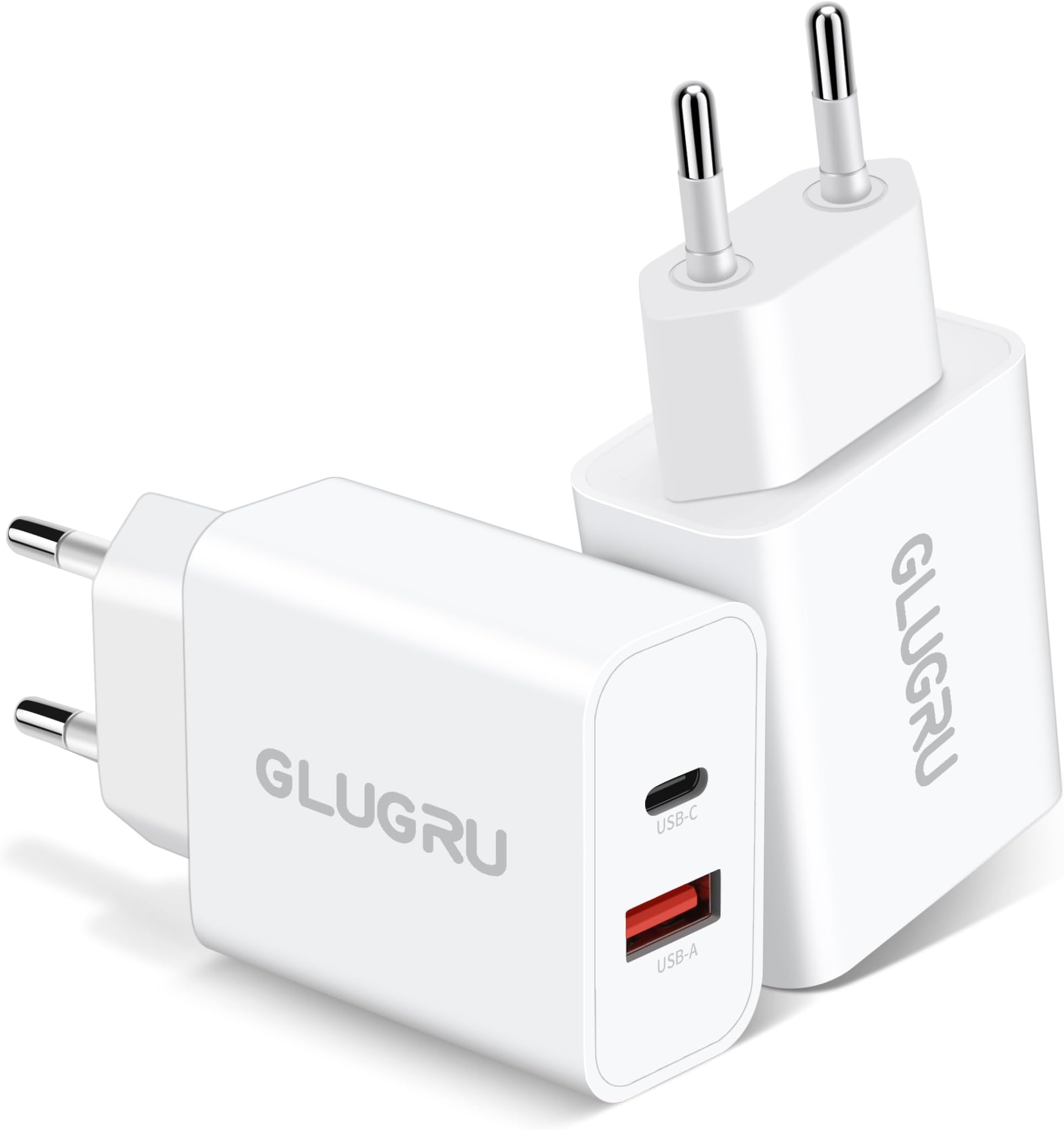 European Travel Plug Adapter, GLUGRU 2-Pack 20W Dual Port USB C Wall Charger Type C Fast Charging Block International Power Adapter US to Europe for iPhone 17 16 15 14 13 12 11 Pro Max, iPad, Galaxy