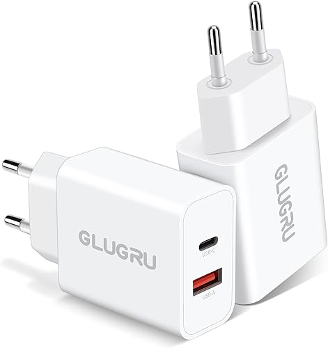 Miniatura 1 de Adaptador de enchufe de viaje europeo, paquete de 2 cargadores de pared USB C de doble puerto de 20 W, bloque de carga rápida, adaptador de
