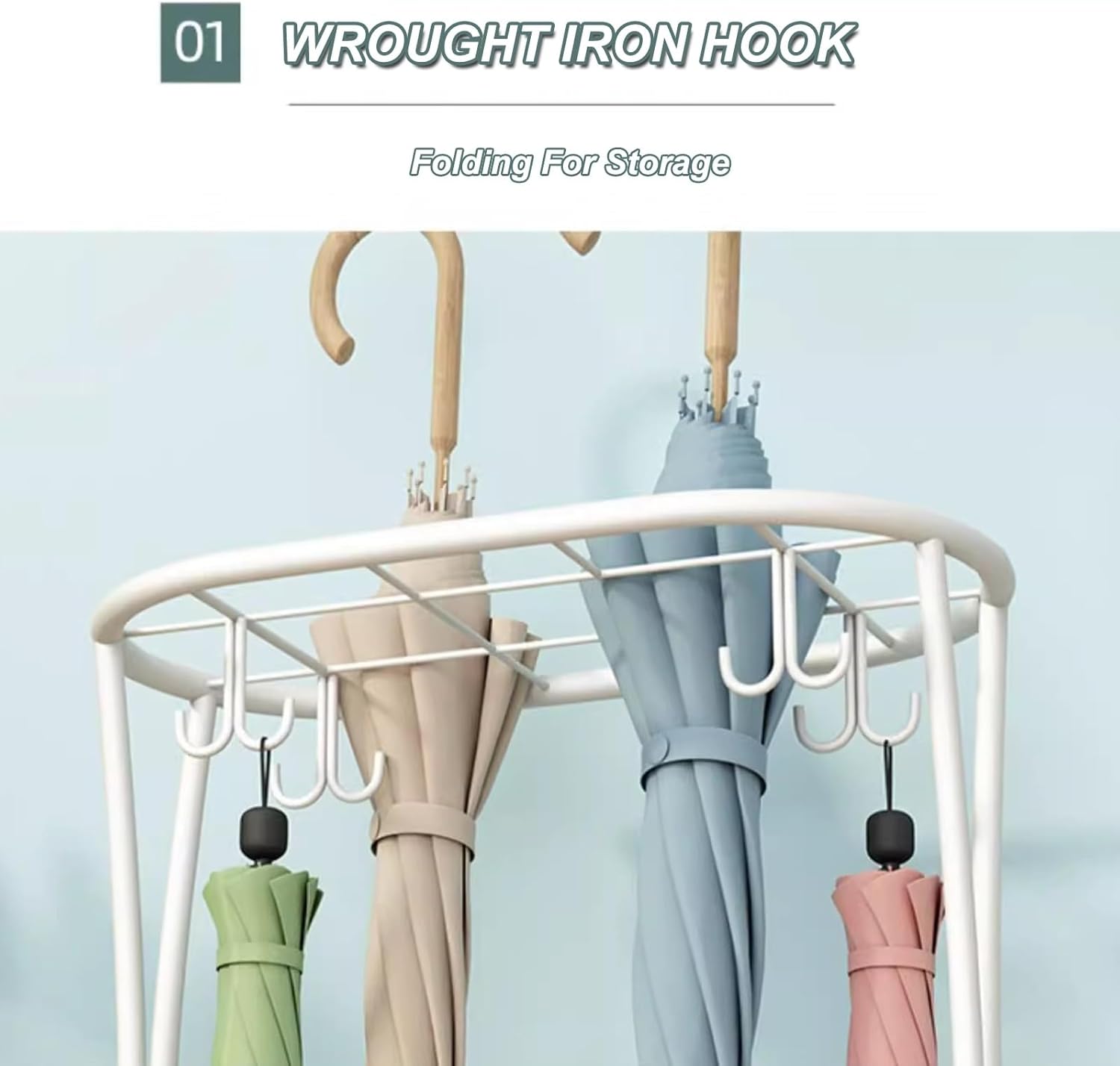 Entryway Umbrella Stand with 11 Slots and 8 Hooks Wrought Iron Design for Home and Office Decor No Installation Required Gold Color