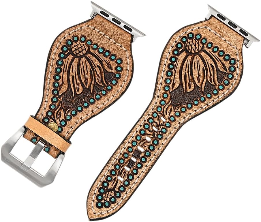 American Darling Beautifully Hand Tooled Genuine Leather I watch Strap Men and Women Unisex