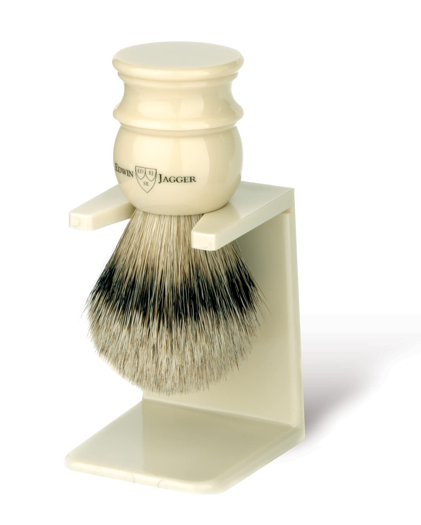 Medium Imitation Ivory Shaving Brush With Drip Stand (White)