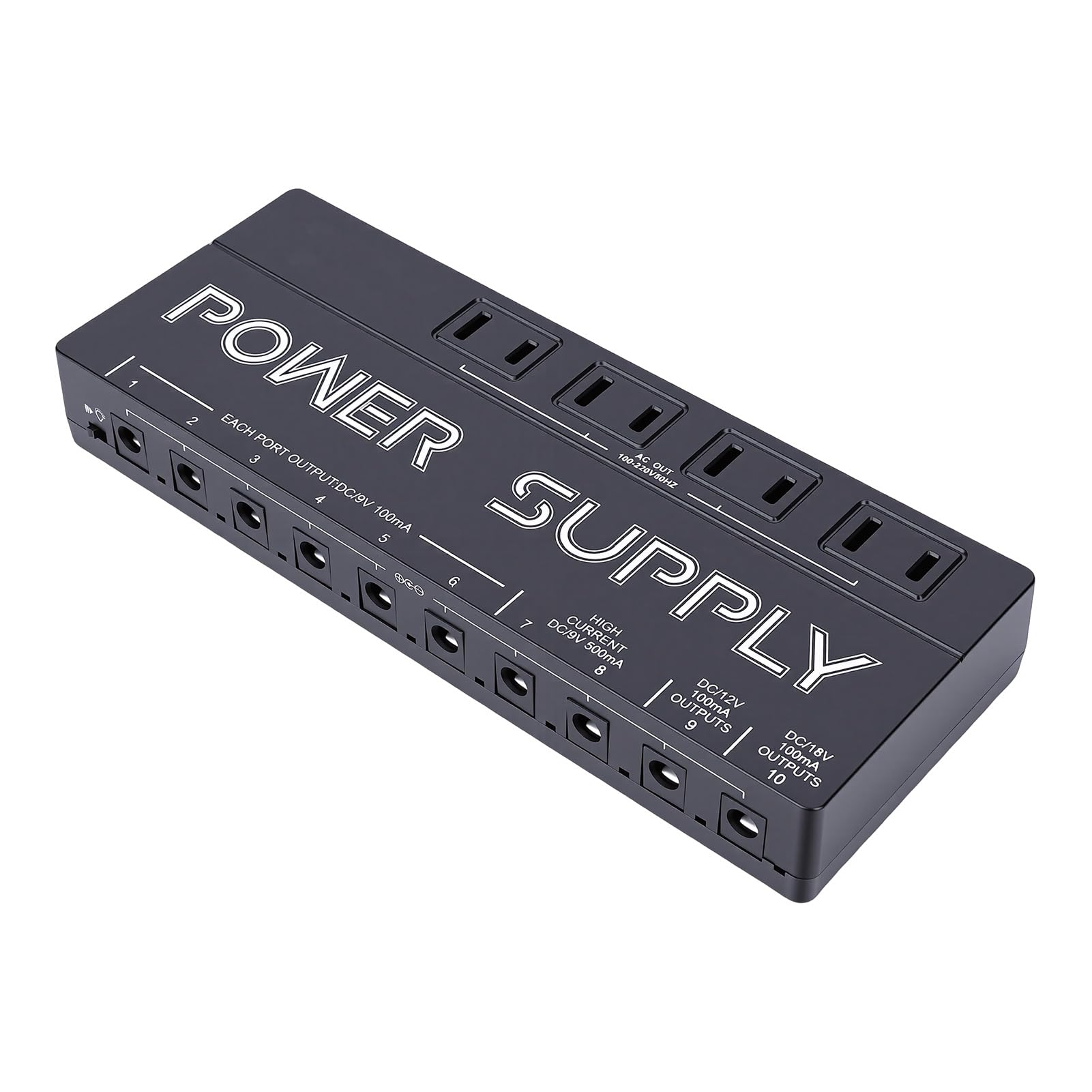 Eacam Alimentatore per Pedali Effetti per Chitarra 10 Uscite di Riduzione del Rumore 9V 12V 18V Custodia in Lega di Alluminio Pedaliera Basso Chitarra (Spina europea)
