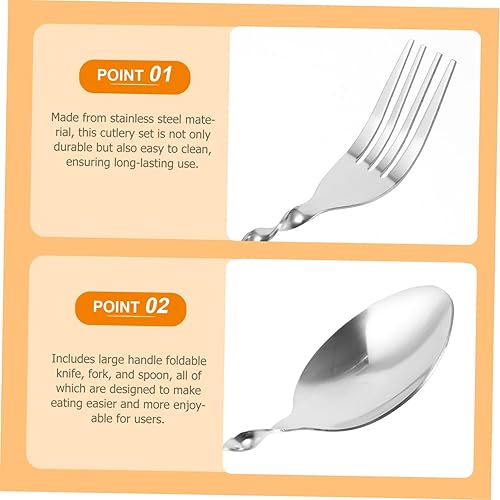 Miniatura 4 de 3pcs Weighted Utensils Elderly Cutlery Set Non-slip Adaptive Tableware for Hand Tremor