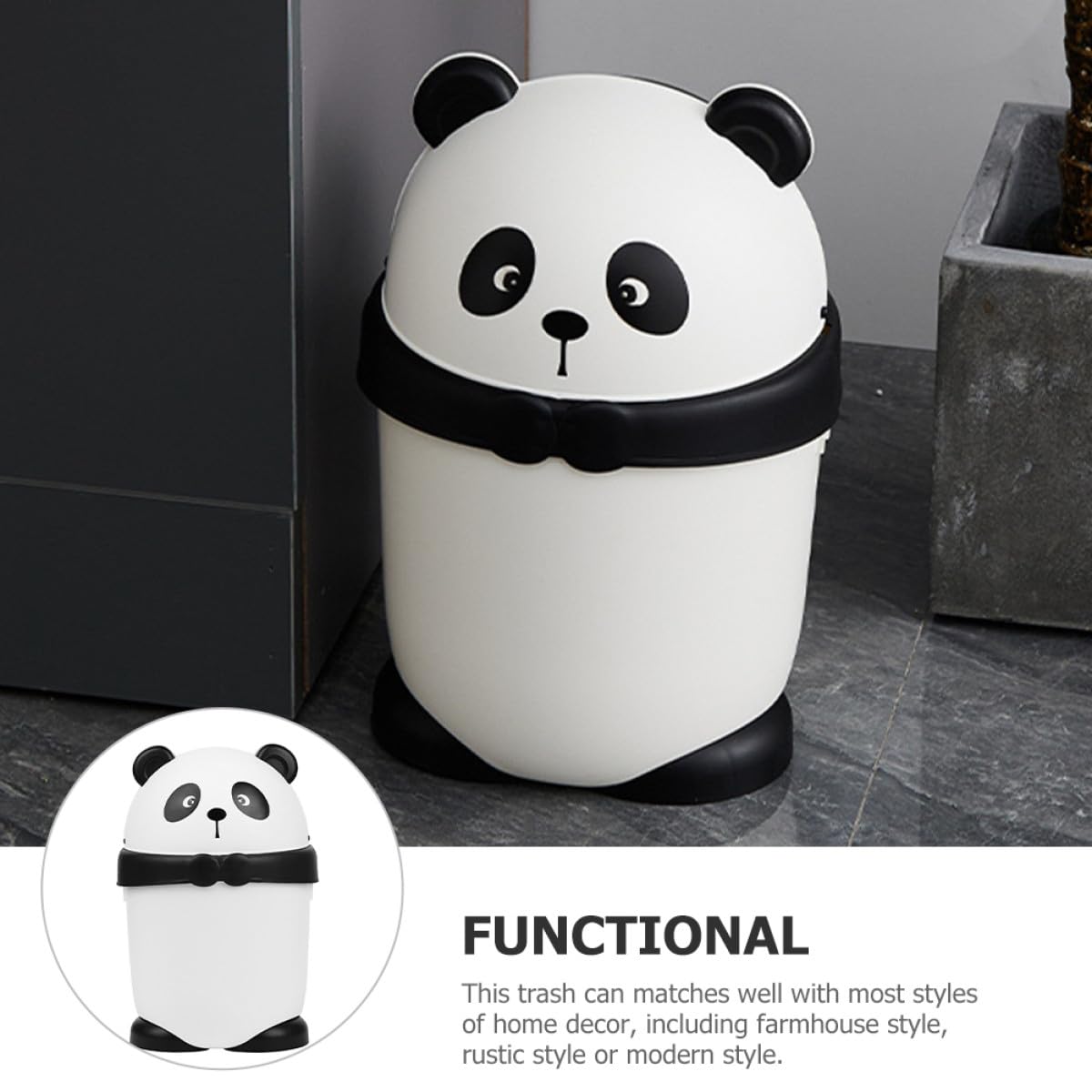 Cubo de Basura Pequeño con Tapa Estilo Rústico de Pp para Cocina y Dormitorio con Diseño de Panda Decorativo y Funcional