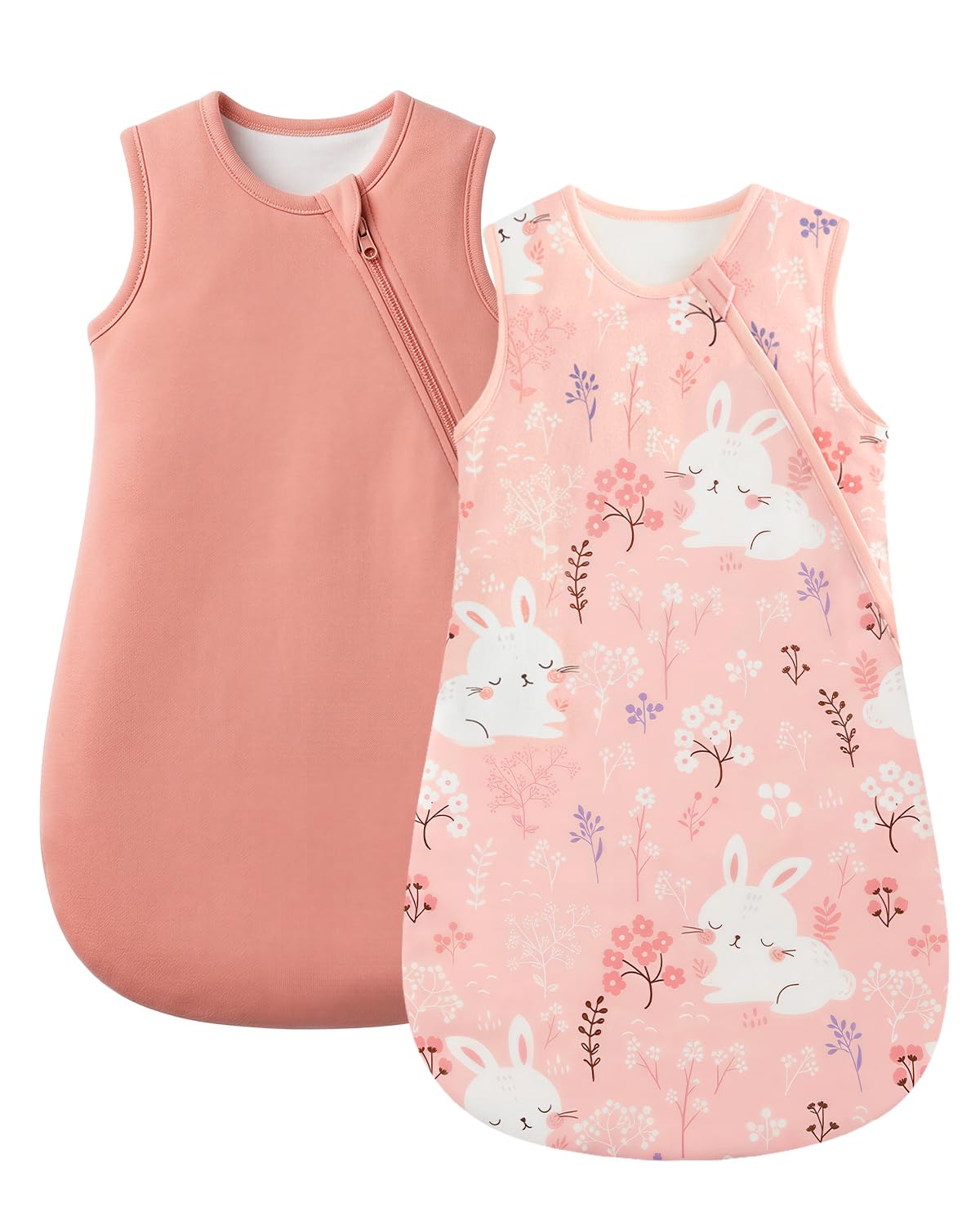 WYTbaby 2er Pack Baby Schlafsack 0.5 1 1.5 Tog, 100% Baumwolle Babyschlafsack für Kleinkind Neugeborene Jungen Mädchen 0-24 Monate