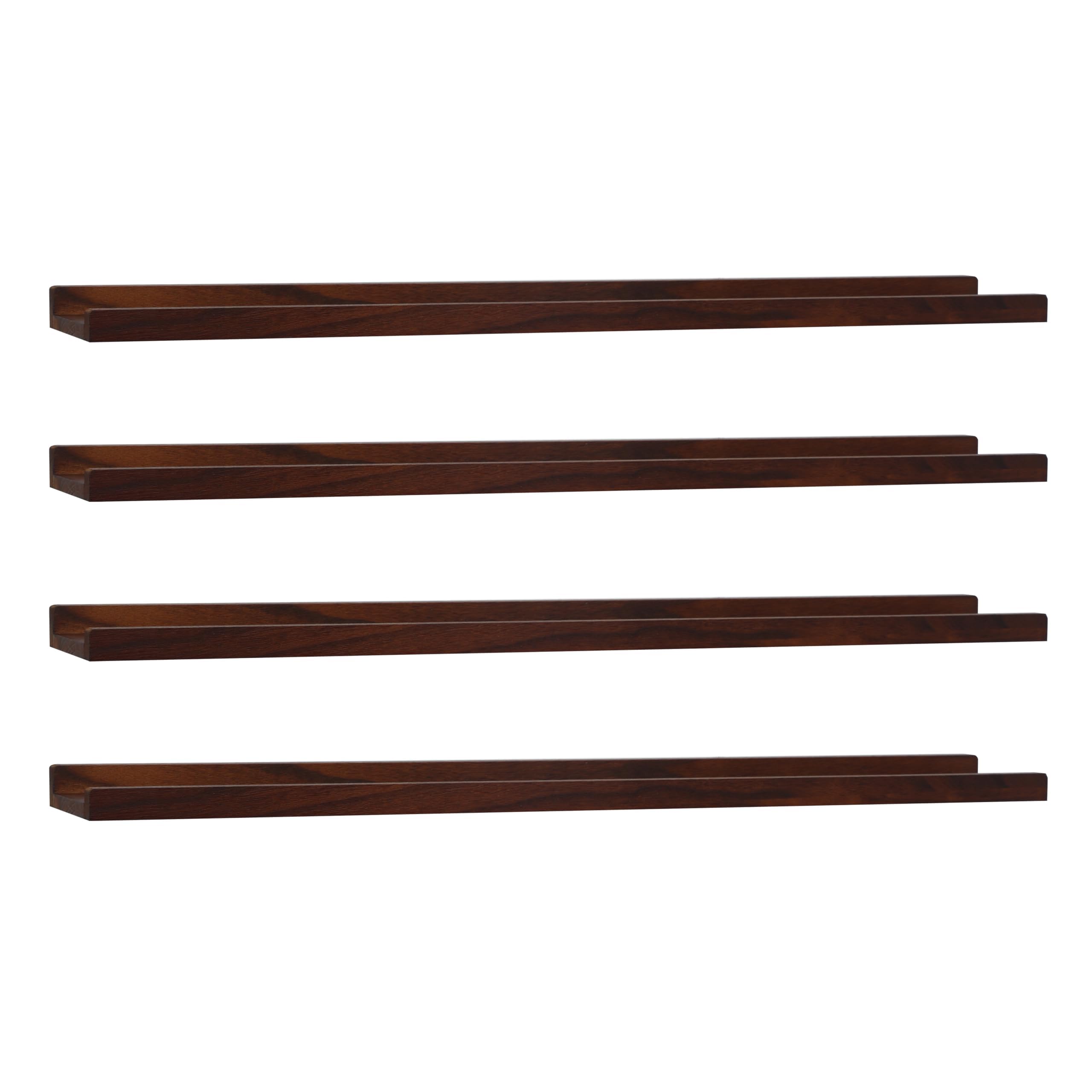 MIHORLIFE Solid Wood, 91.5cm Wall Picture Shelves Ledge, Rustic Wood Floating Shelf, Decorative Display Photo Racks For Living Room, Kitchen, Bedroom, Kitchen, Books, Set of 4, Walnut