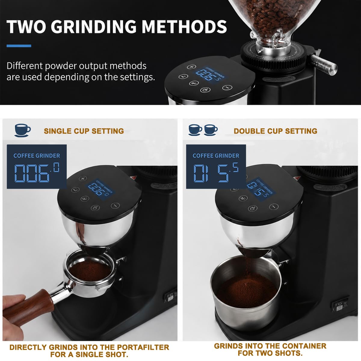 Profesjonalny młynek żarnowy do kawy espresso, 19 precyzyjnych ustawień, młynek do kawy espresso, obsługa bez wysiłku (Black)