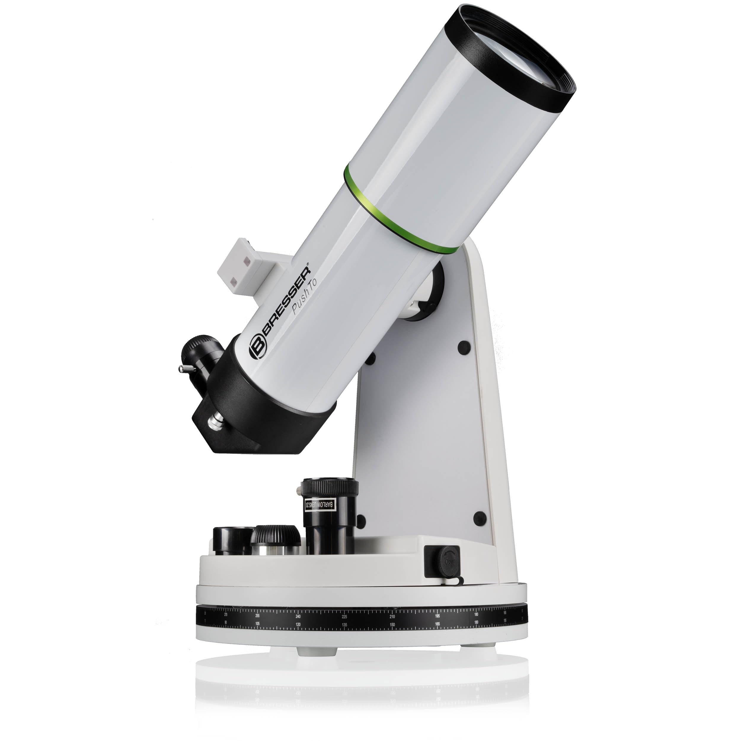 Bresser PushTo AR-80/400 Smart Teleskop für IOS, Android und Windows, 80mm Objektiv, 400mm Brennweite, Bluetooth, mit Stativ und Smartphone-Adapter