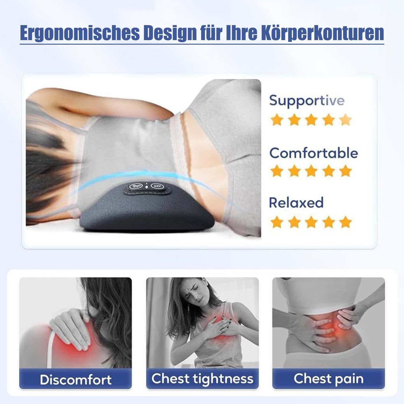 3 In 1 RüCkenmassagegeräT Zentira, Back Massager with Traction, Vibration & Heat, Ergonomic Massagekissen Rücken für Unteren Rücken, Nacken (BH)