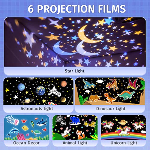 Onefire Dinosaur Lights For Bedroom, Upgrade 6 Films Star Projector Night Light For Kids Room Lights,72 Light Modes Remote Dimmable Night Light Projector,Rechargeable Dinosaur Room Decor For Boys Gift #TOP1