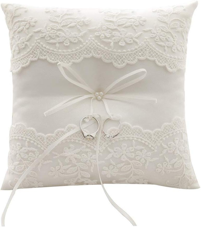 Lace Wedding Ring Bearer Pillow with Pearls Ivory Ring Cushion Bearer