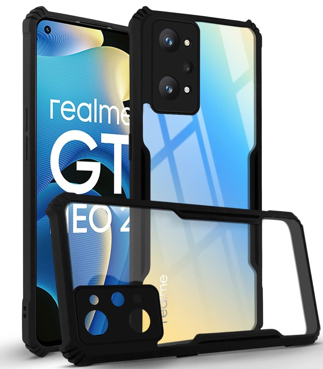Gorilion for [ Realme Gt 2 5G ] Crystal Clear Acrylic Back Cover Case for [ Realme Gt 2 5G ] | 360 Degree Protection | Black Bumper - Transparent
