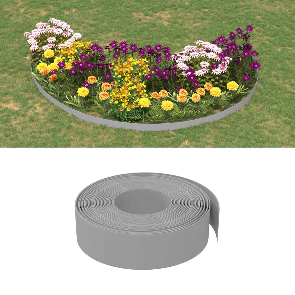 Bordo per prato, 5 pezzi, grigio, 10 m, 15 cm, in polietilene, flessibile, per aiuole di fiori, laghetti, delimitazione per prato, facile fissaggio a terra