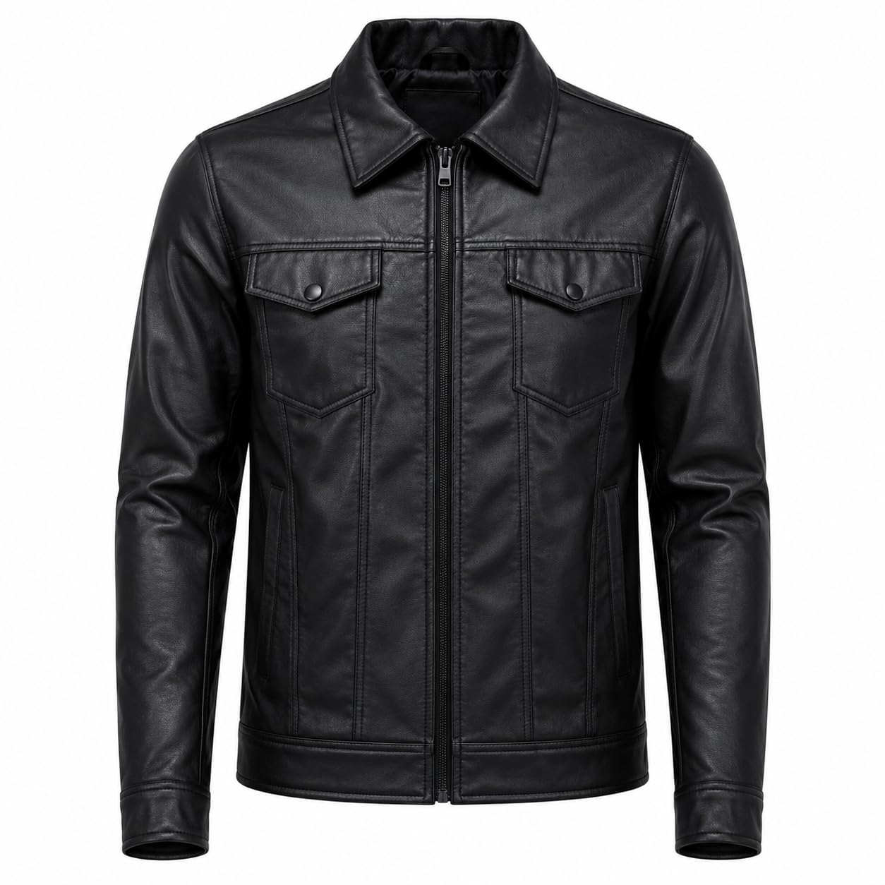Men's Casual Black Faux Leather Jacket-picture-53