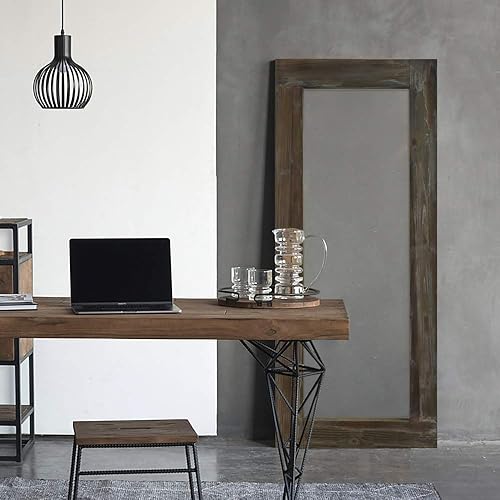 Miniatura 3 de Natsukage - Espejo de pie de gran tamaño de 58 x 24 pulgadas espejo de cuerpo completo espejo de madera rústica para montar en la pared decoración