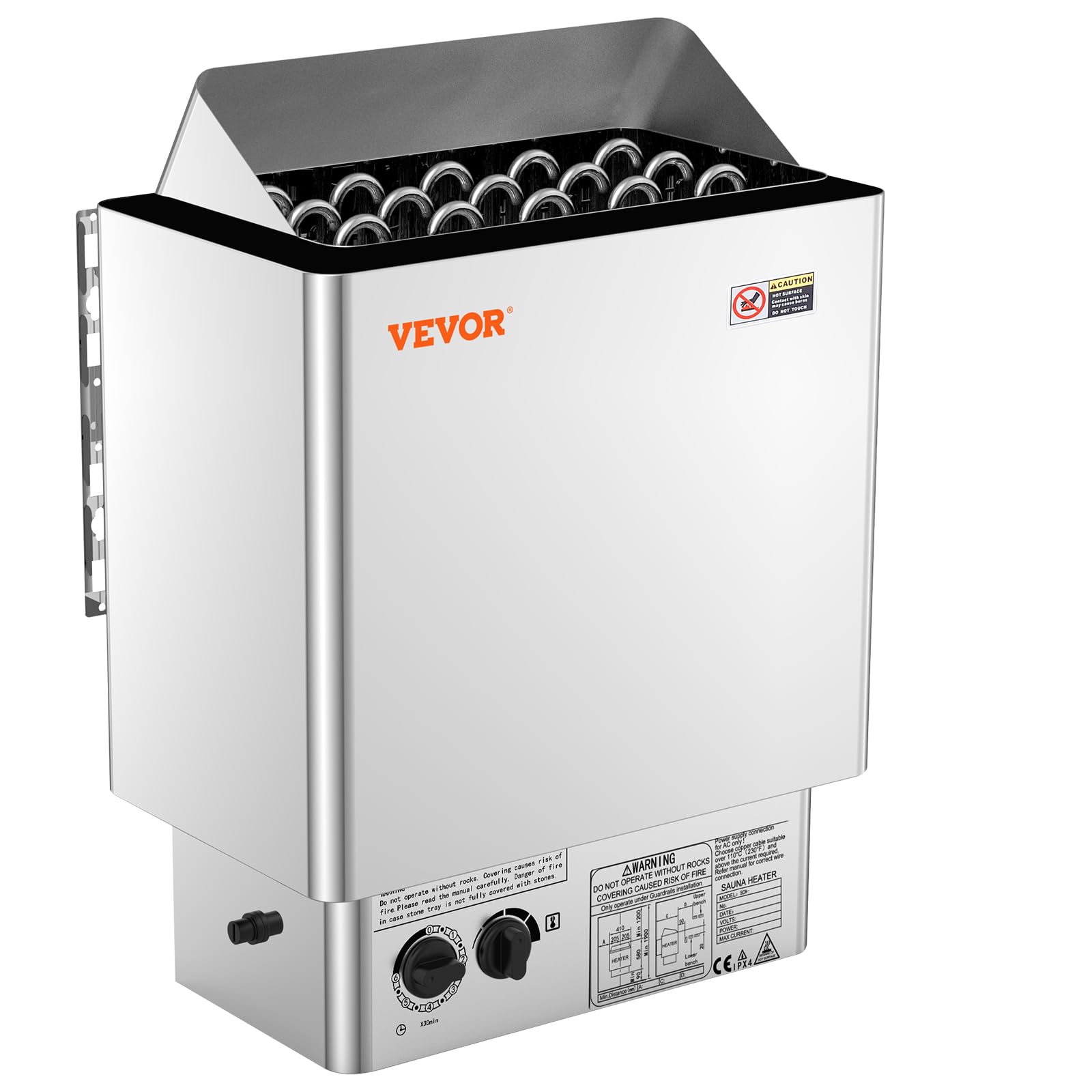 VEVOR Stufa Elettrica per Sauna 8 kW 400 V 3 N, Riscaldatore Portatile Acciaio Inox, 8-12 m³, Timer 3 Ore